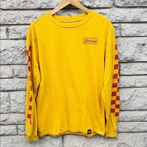Dickies Golden Yellow Long Sleeve Tee with Red Checkered Sleeves